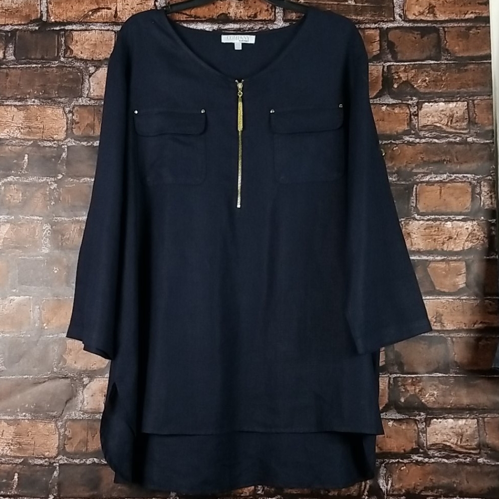 Company by Ellen Tracy| Navy Roll Tab Blouse